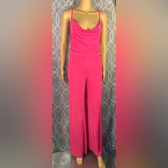 SHEIN S:2XL Hot Pink crop top w/ Wide Leg Pants cord Set with Butterfly Belt EUC - Picture 8 of 9